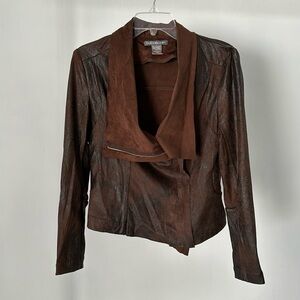 Kate & Mallory Faux Leather Boho Distressed Moto Jacket